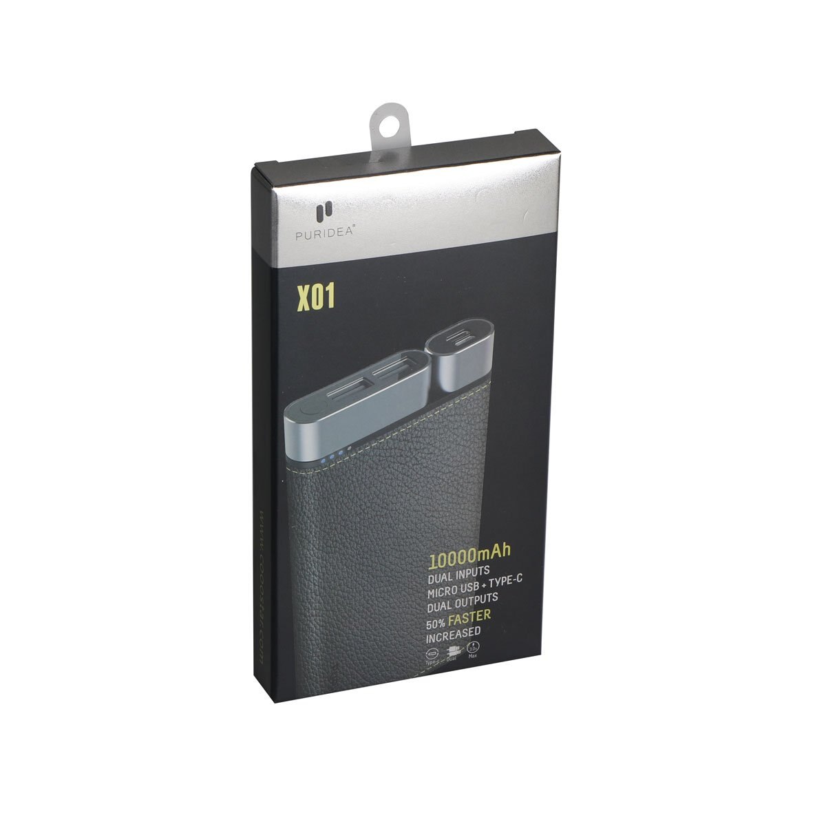 Batería Portátil Piel Negro 10,000Mah Puridea
