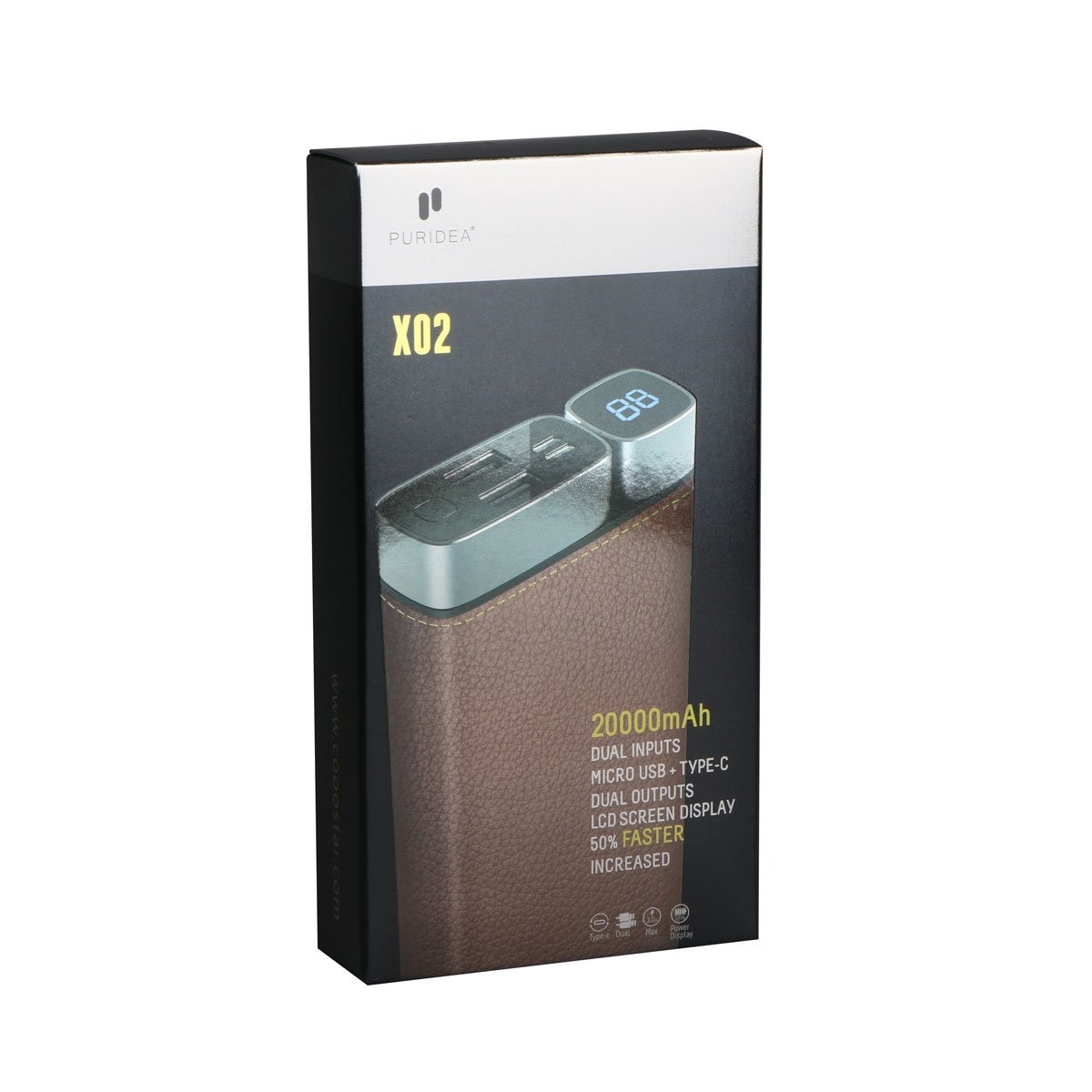Batería Portátil Piel Negro 20,000Mah Puridea