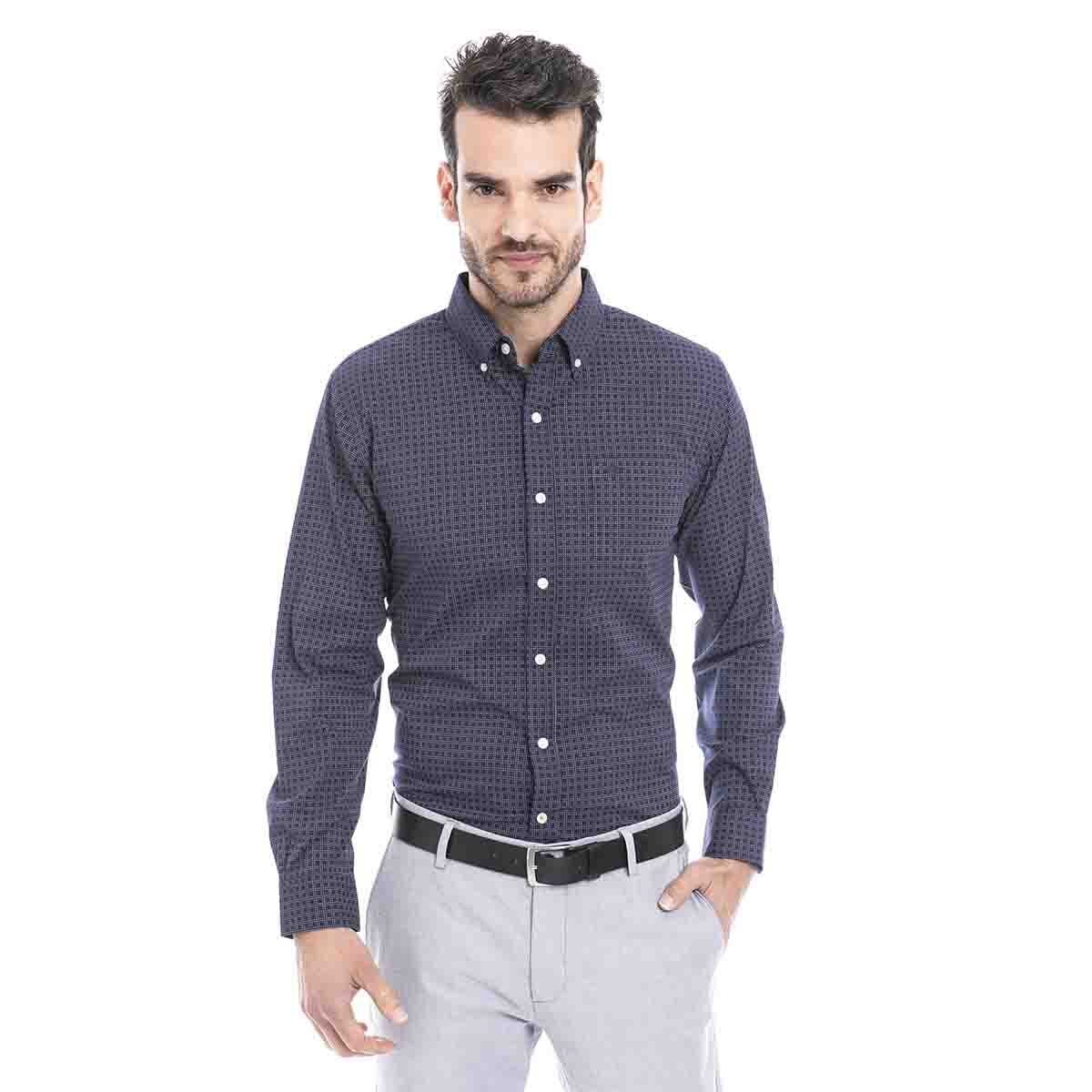 Camisa Signature Comfort Stretch Long Sleeve Color Azul Dockers
