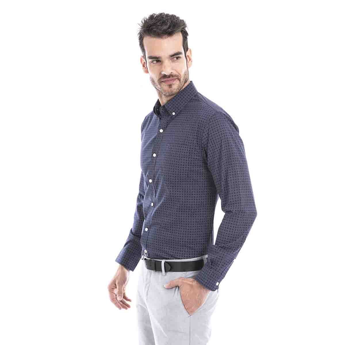 Camisa Signature Comfort Stretch Long Sleeve Color Azul Dockers