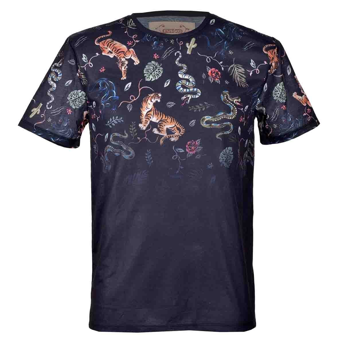 Playera Manga Corta Color Azul Combinado Fukka