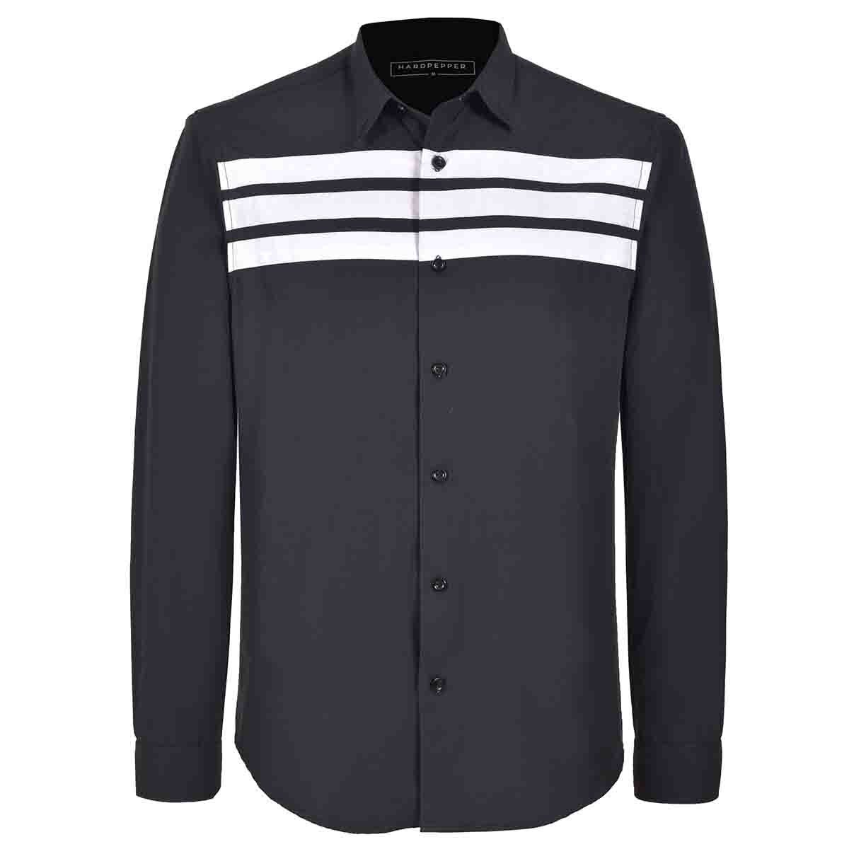 Camisa Juvenil Slim Fit Manga Larga Estampada Color Negro Hardpepper