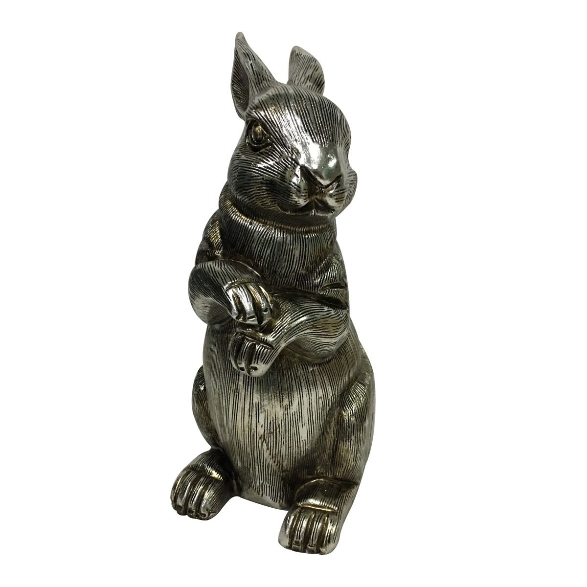 Figura Decorativa Conejo Parado Plata Poliresina Bailiyuan