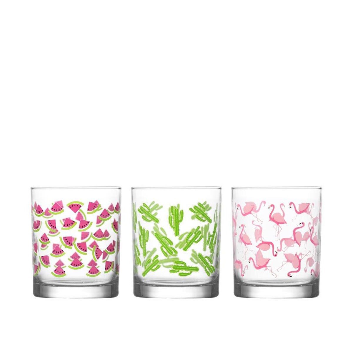 Juego de 3 Vasos Liberty Sandías Catus y Flamingos Gurallar