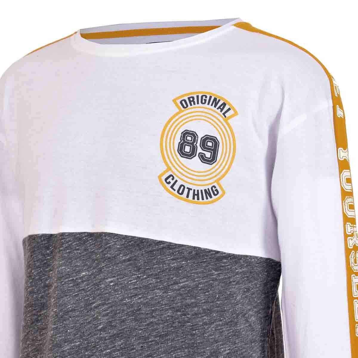 Playera Manga Larga Color Blanco Combinado Jeanious