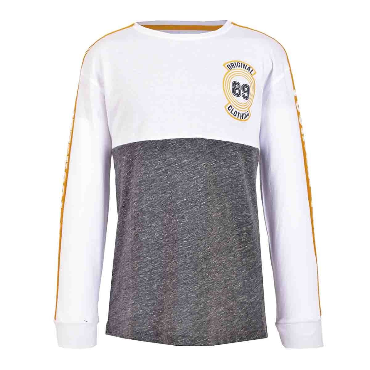 Playera Manga Larga Color Blanco Combinado Jeanious