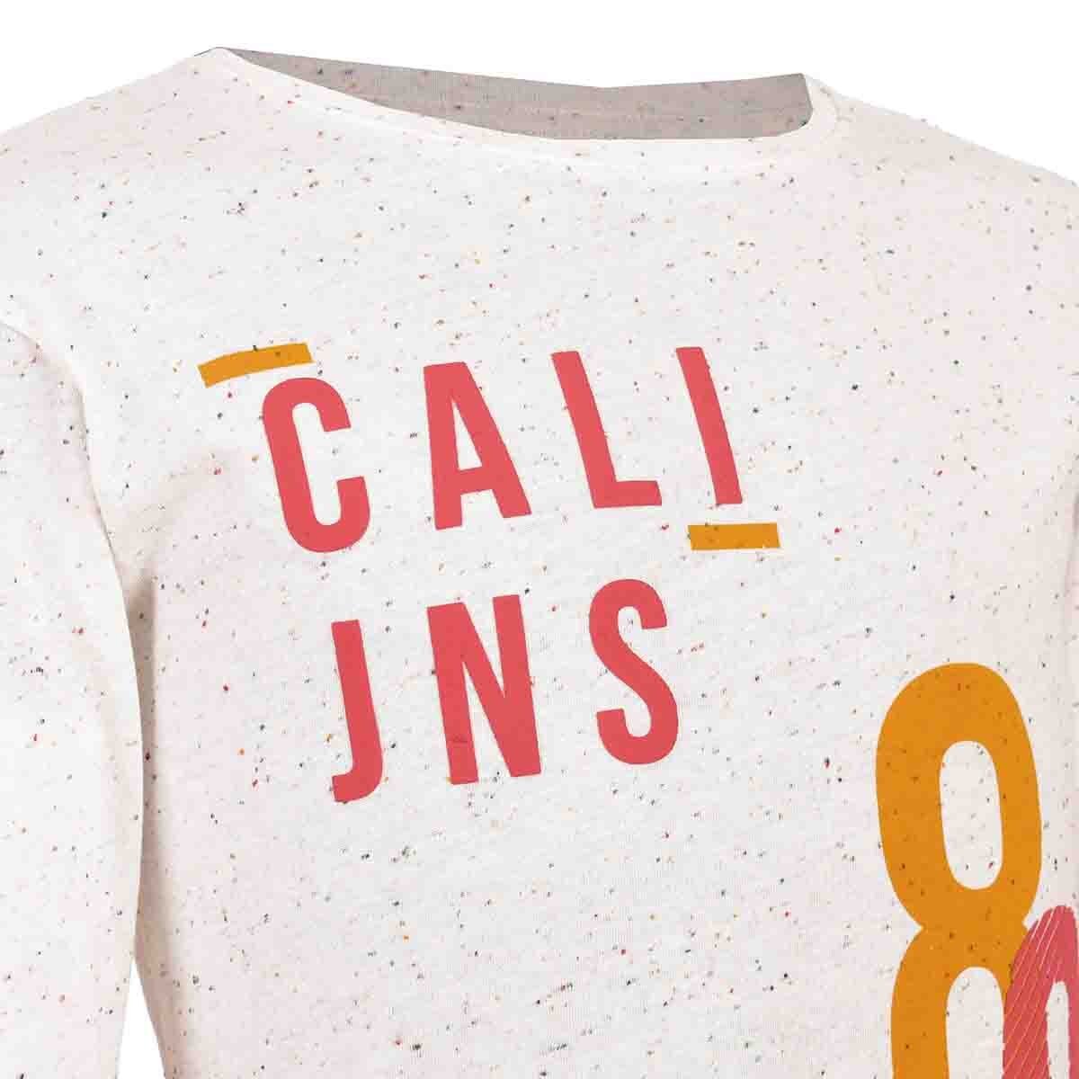 Playera Manga Larga Estampada Color Hueso Jeanious