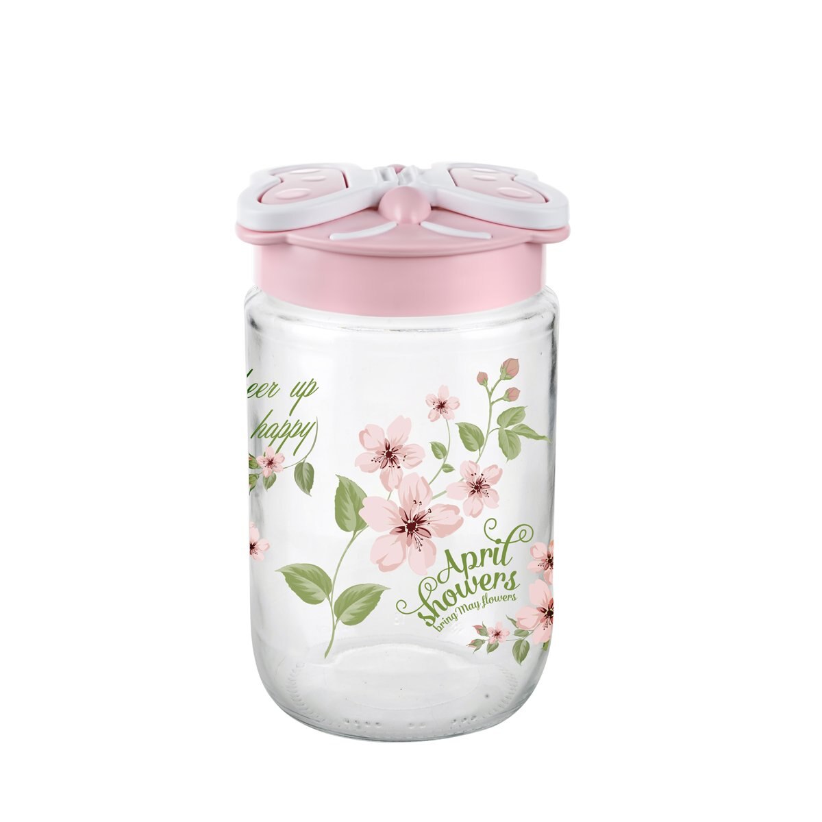 Frasco Alto con Tapa Decorado Mariposa 660 Ml Titiz