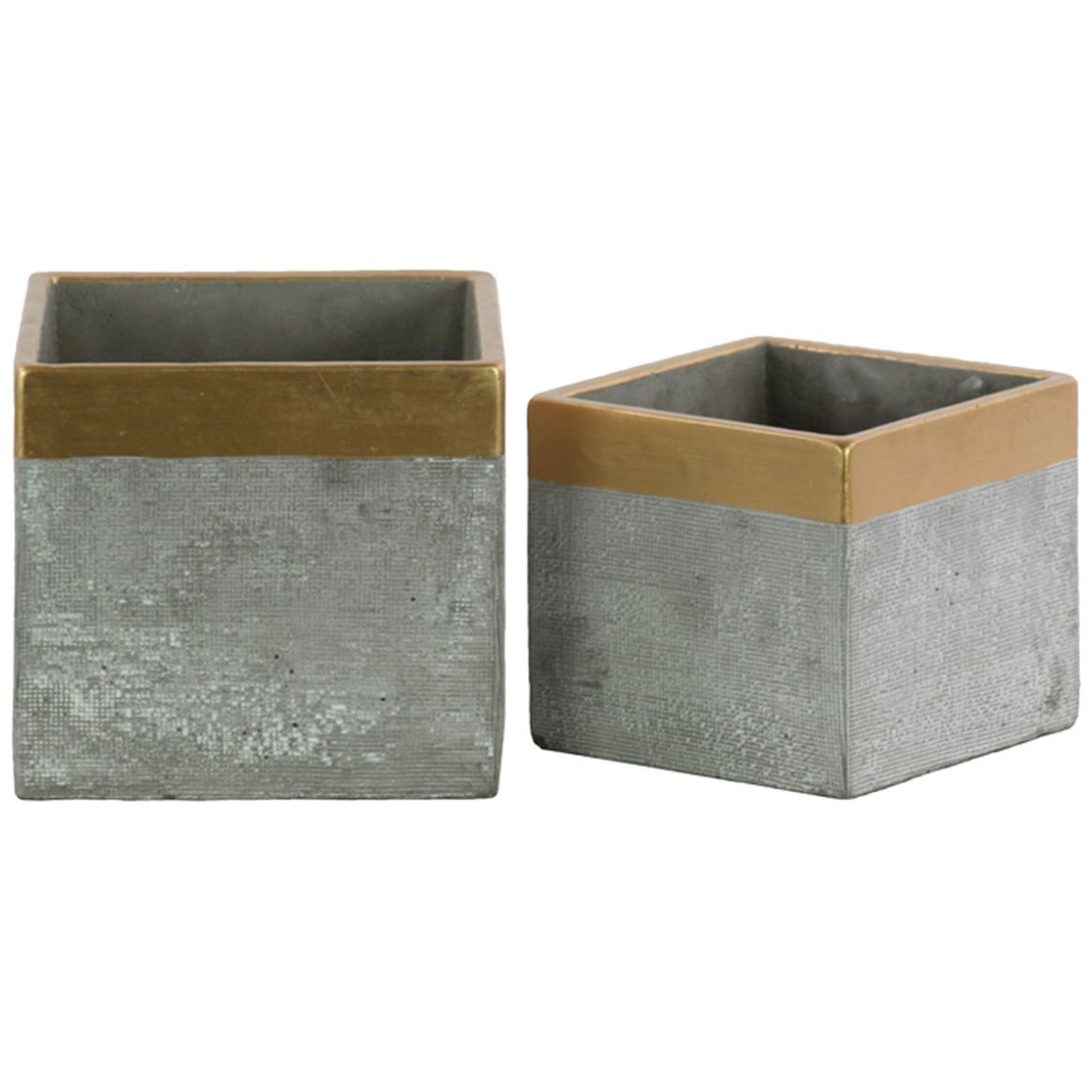 Set de 2 Maceteros Cuadrados de Cemento con Bordes Dorados Home Nature