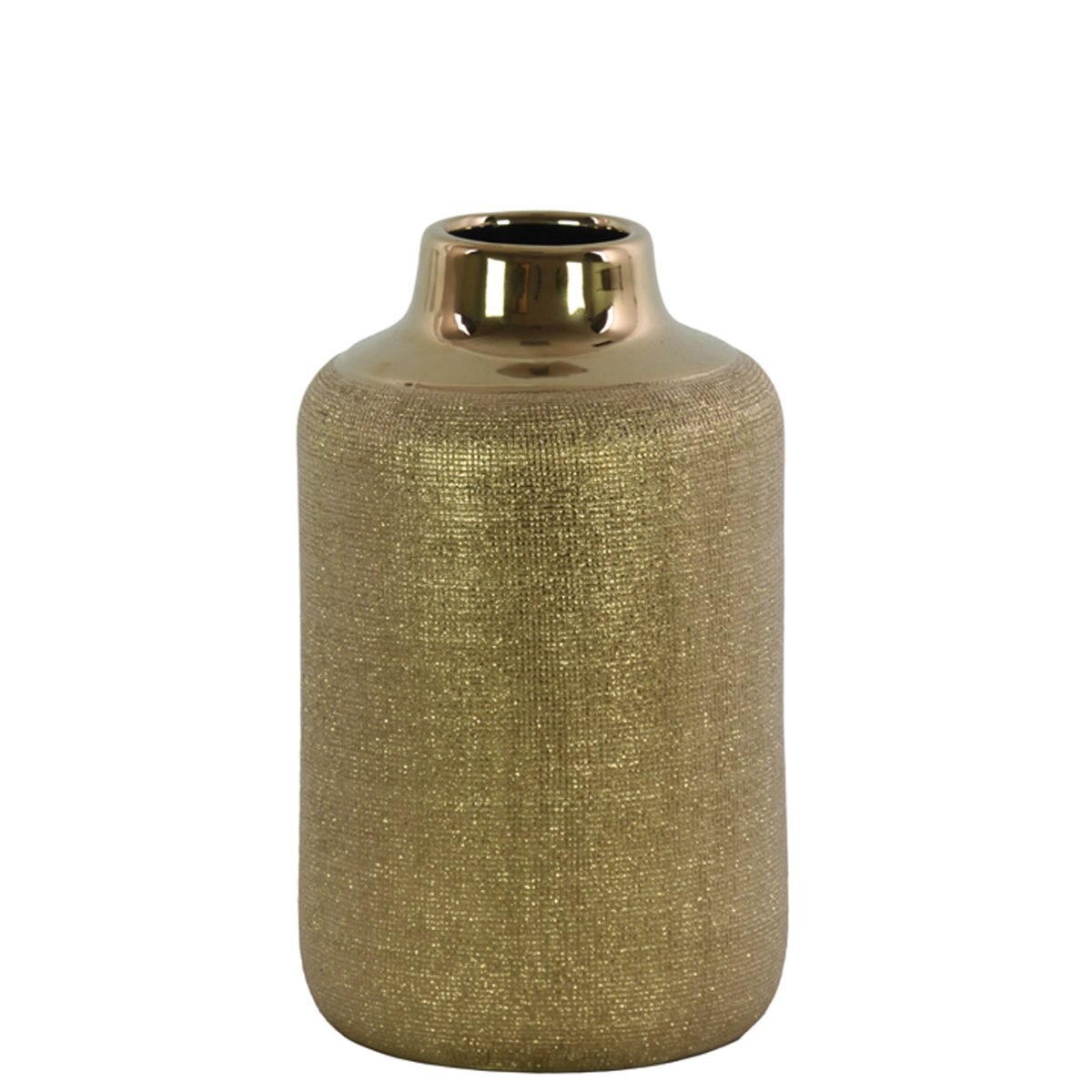 Jarrón Redondo de Cerámica Grande Galvanizado Color Dorado Home Nature