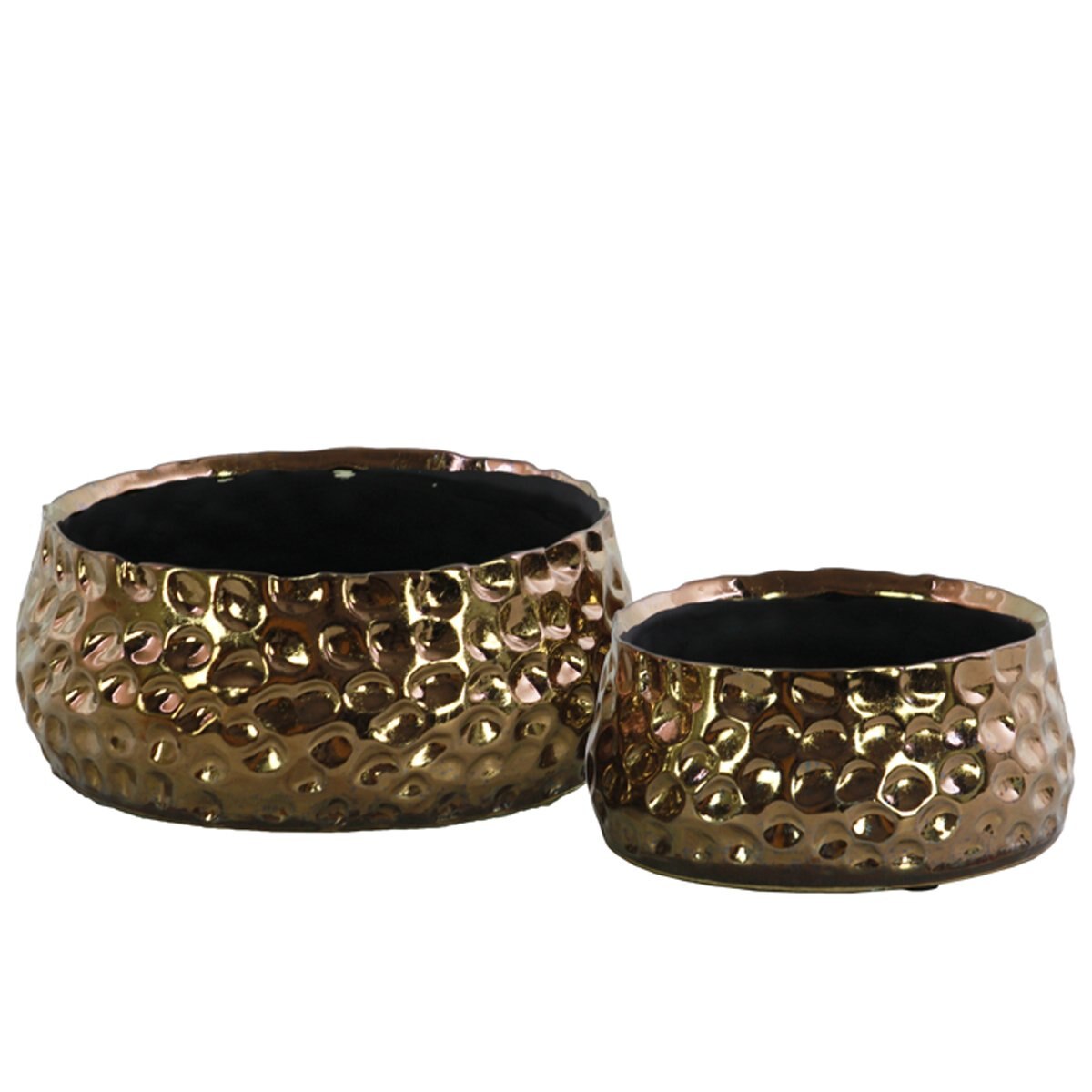 Set de 2 Jarrones Redondos de Cerámica Acabado Cromo Pulido Dorado Home Nature