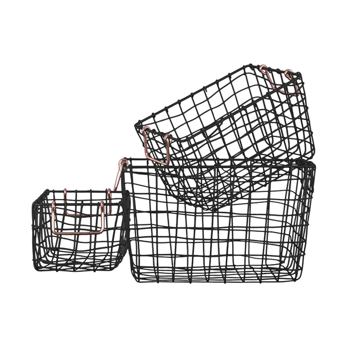 Set de 3 Canastas Rectangulares de Metal con Manijas Negro Home Nature