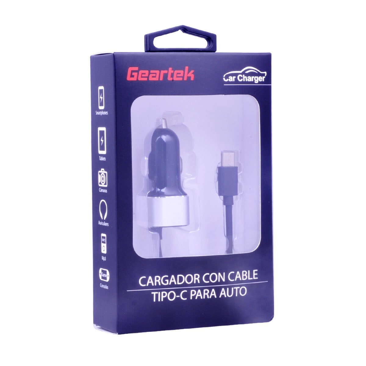 Cargador de Auto Tipo C Simple Negro Geartek