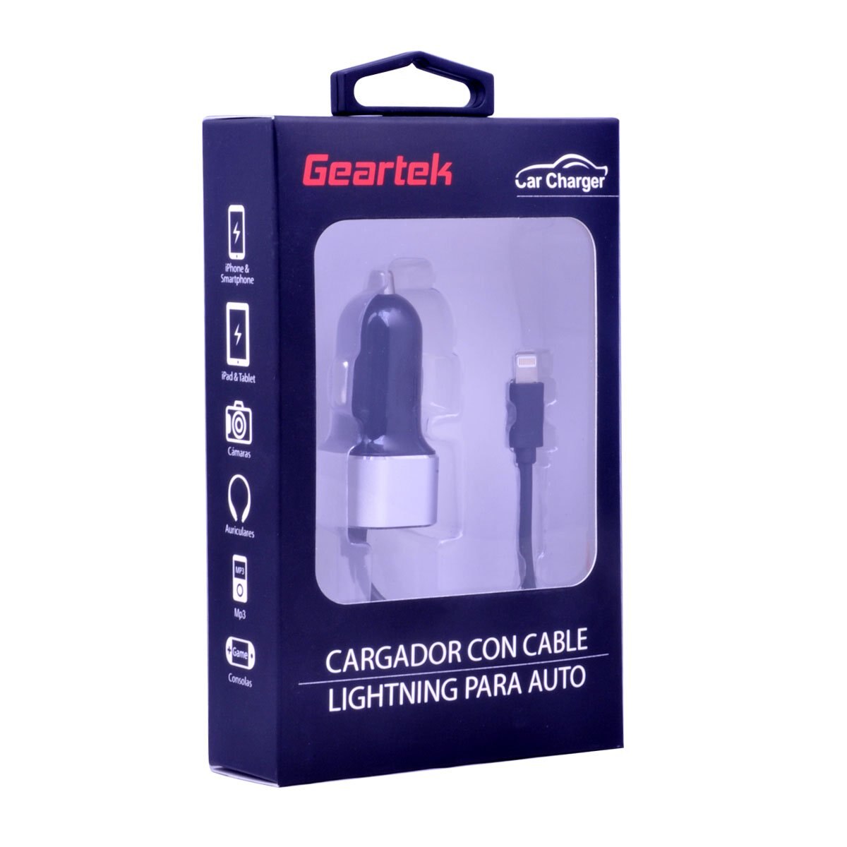 Cargador de Auto Lightning Simple Negro Geartek