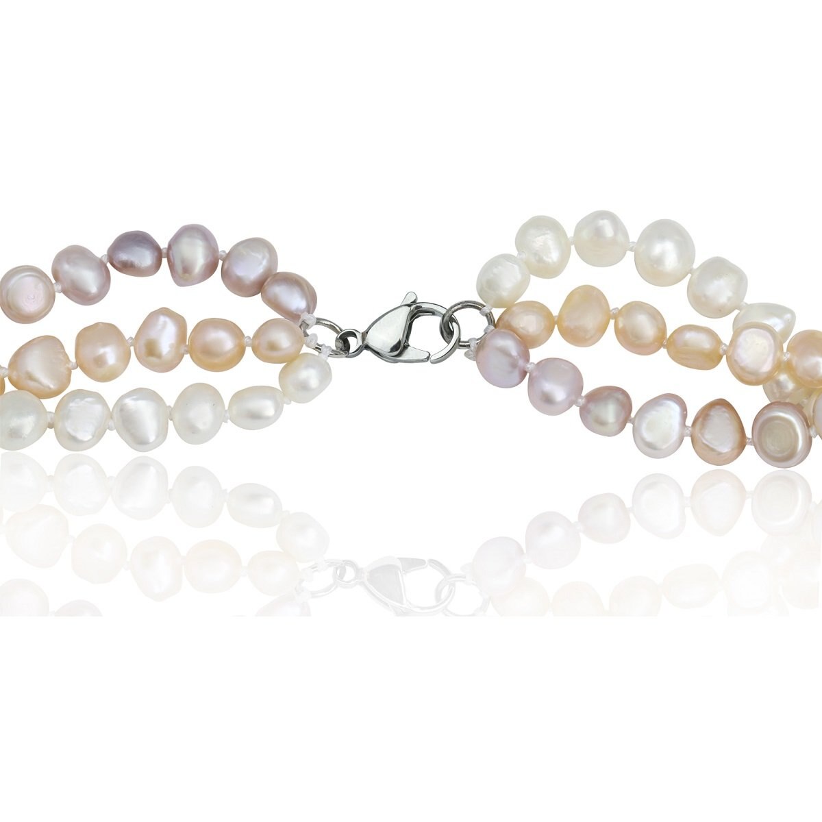 Brazalete con 3 Hilos de Perlas Semiredondas Rosa y Salmón Sidney