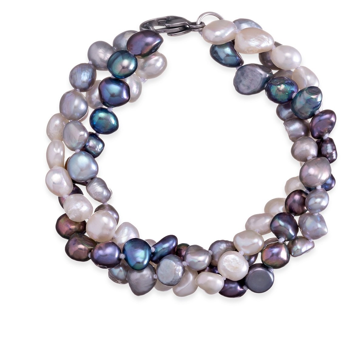 Brazalete con 3 Hilos de Perlas Semiredondas Sidney
