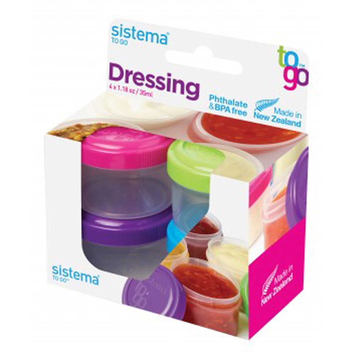 Juego 4 Contenedores Herméticos Redondos para Aderezos 35 Ml Sistema