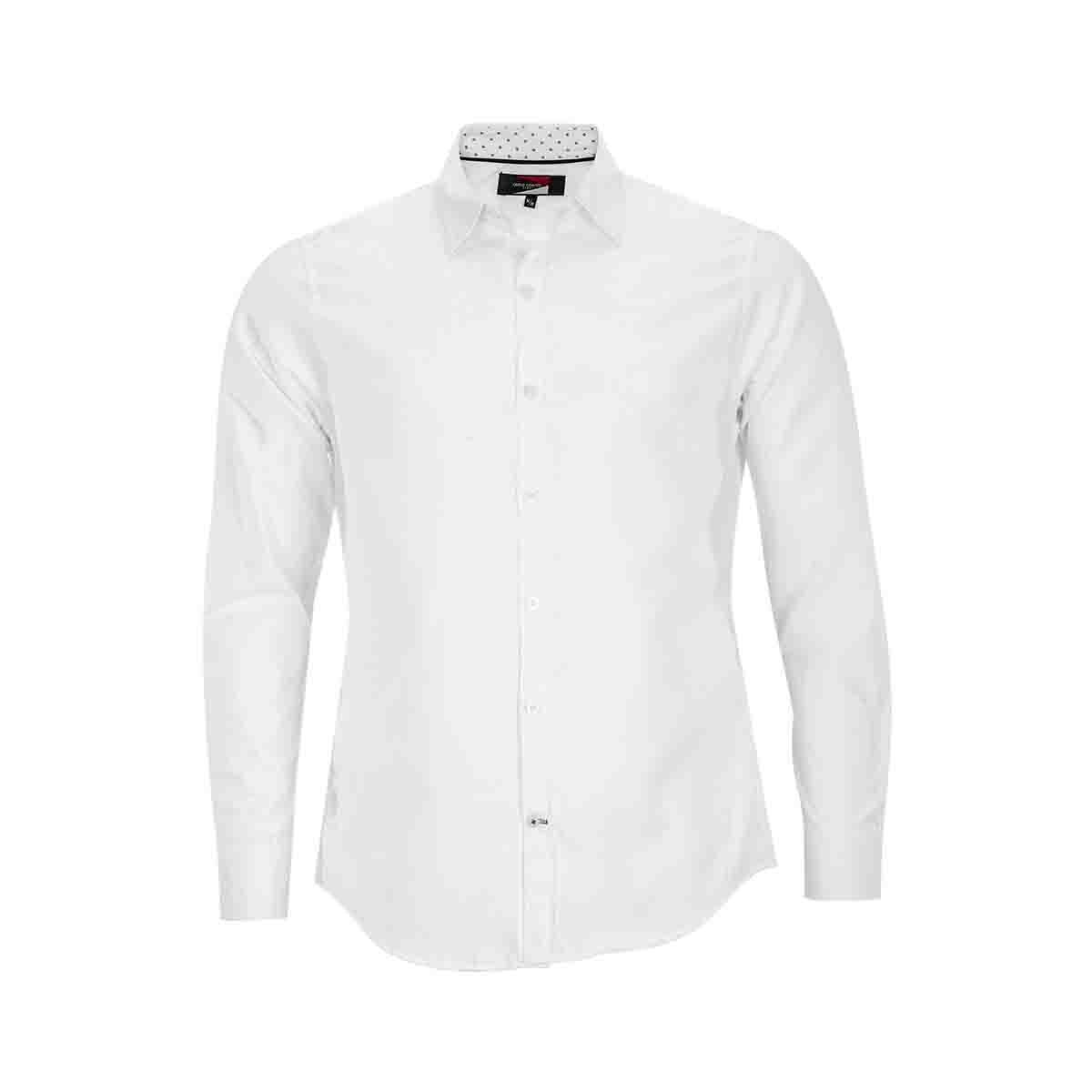 Camisa Manga Larga Casual Maquinilla Color Blanco Carlo Corinto