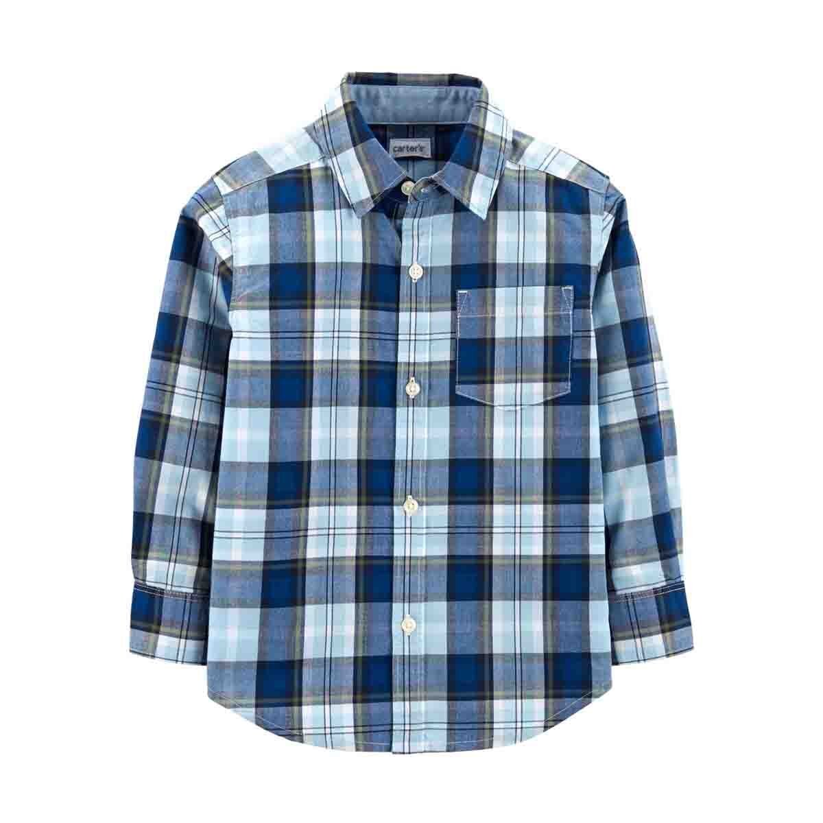 Camisa Manga Larga Color Azul Combinado Carters