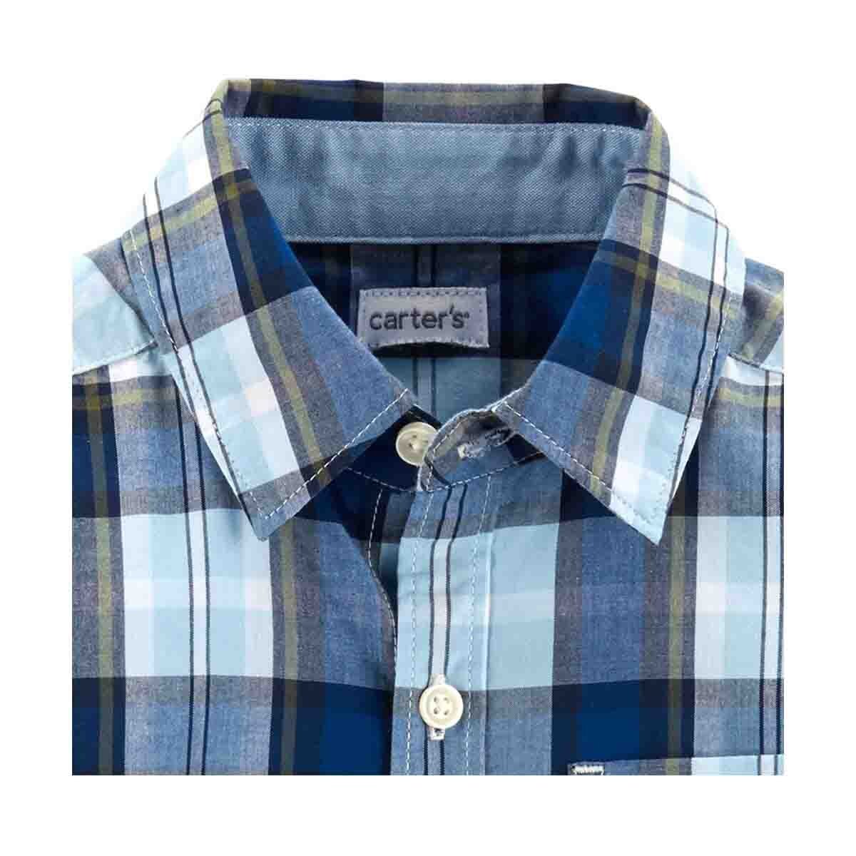 Camisa Manga Larga Color Azul Combinado Carters
