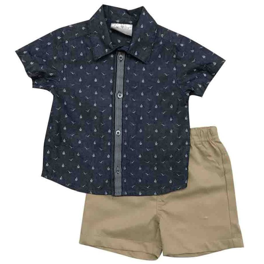 Conjunto Camisa Marino Estampada y Short Cafe Coccolato
