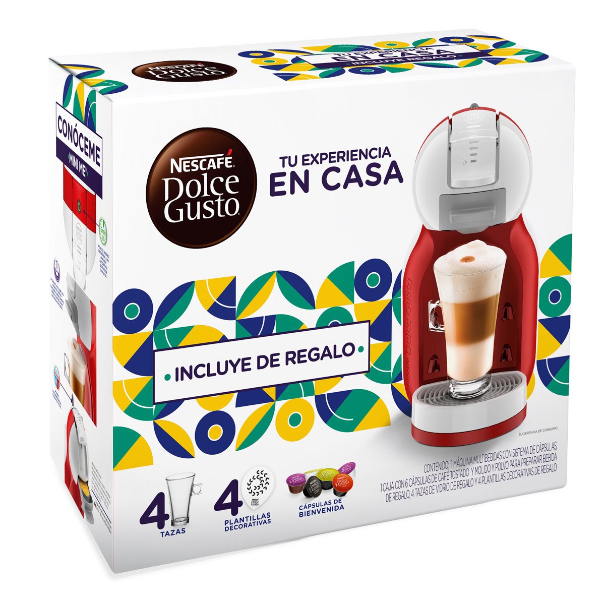 Minime Blanca con Roja + Capsulas + Tazas + Plantillas Nestle Dolce Gusto