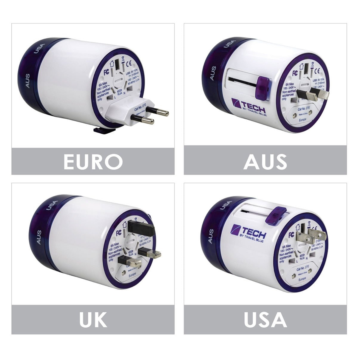 2 Usb Sliding Adaptor - Ww para el Mundo Travel Blue