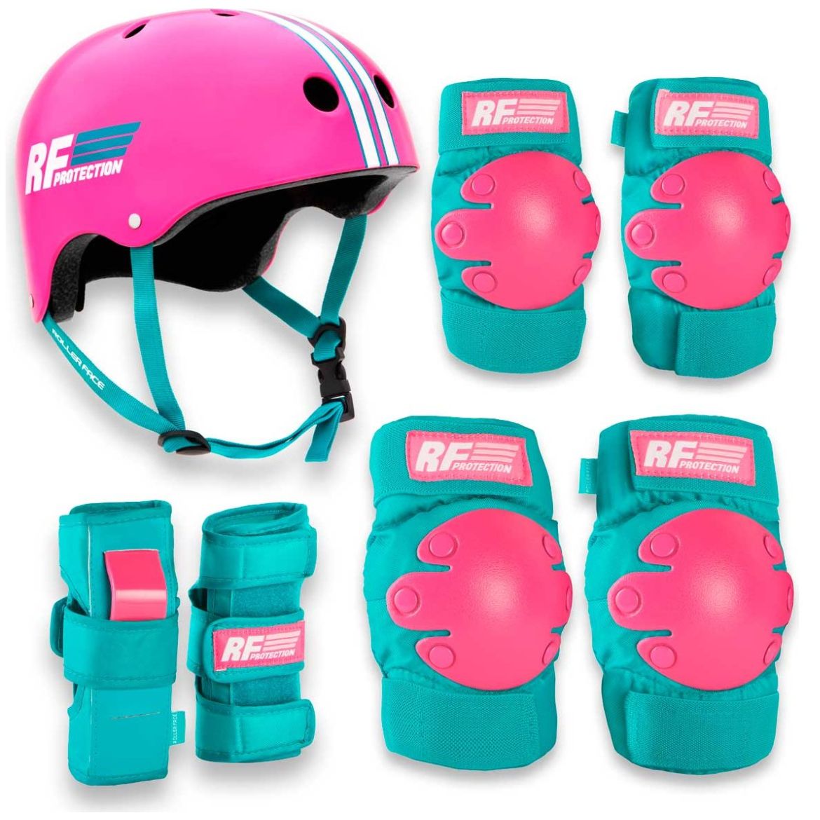 Set Casco Y Protectores Rosa Rollerface Dama - Mediano