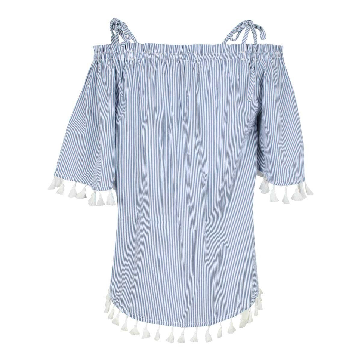 Blusa Manga Corta a Rayas con Pompones Just By Basel