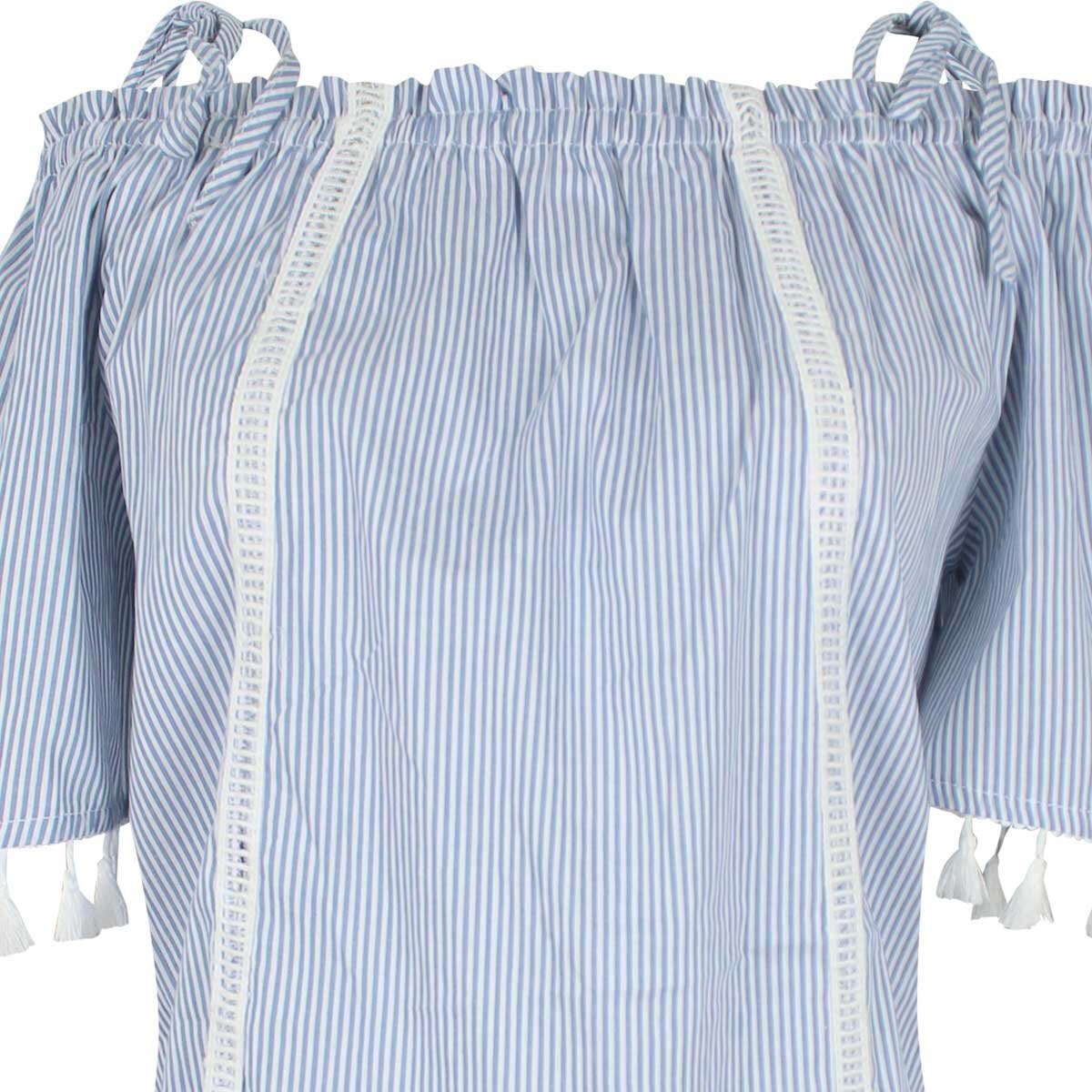 Blusa Manga Corta a Rayas con Pompones Just By Basel