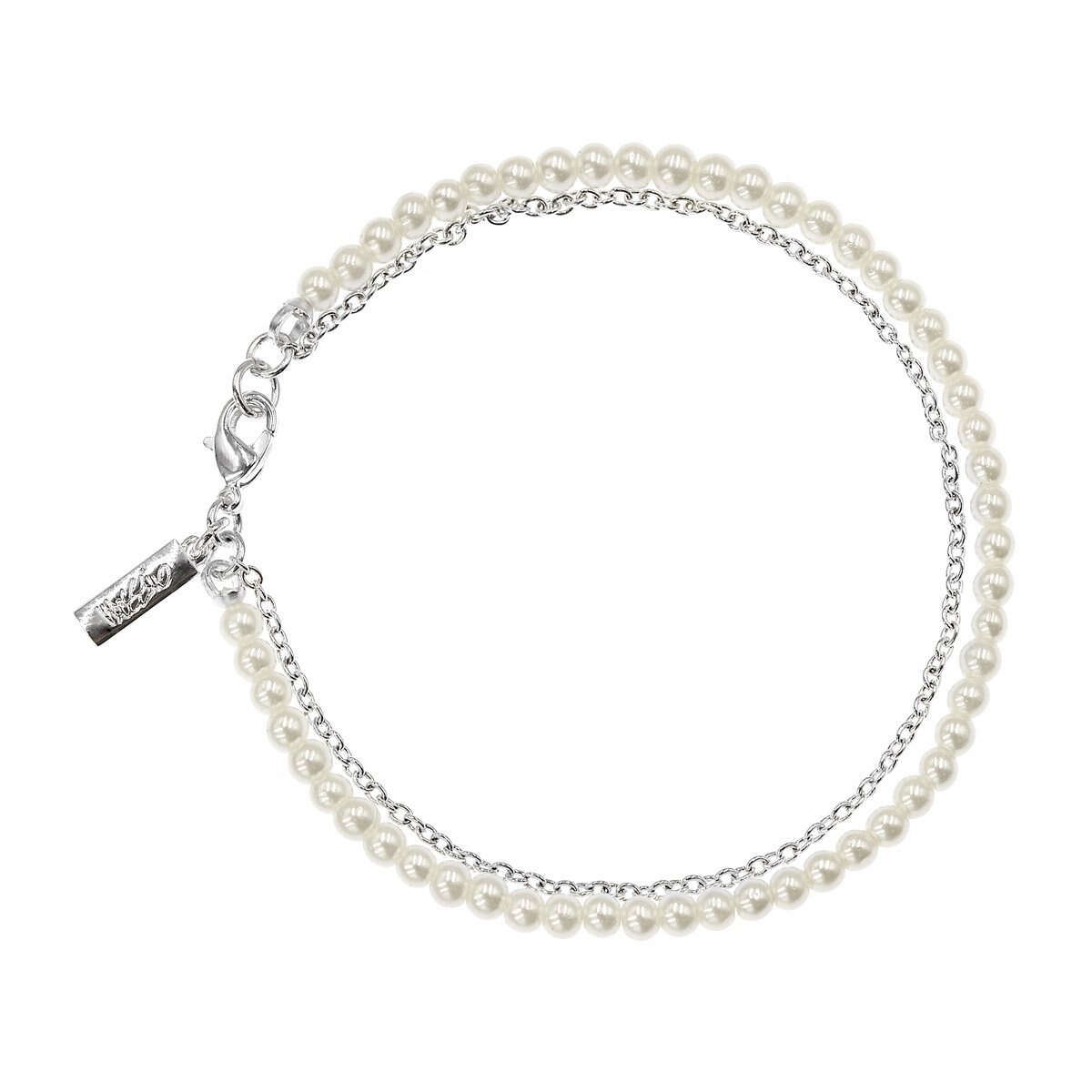 Pulsera Doble en Acabado Plata con Perlas de Cristal Mossimo