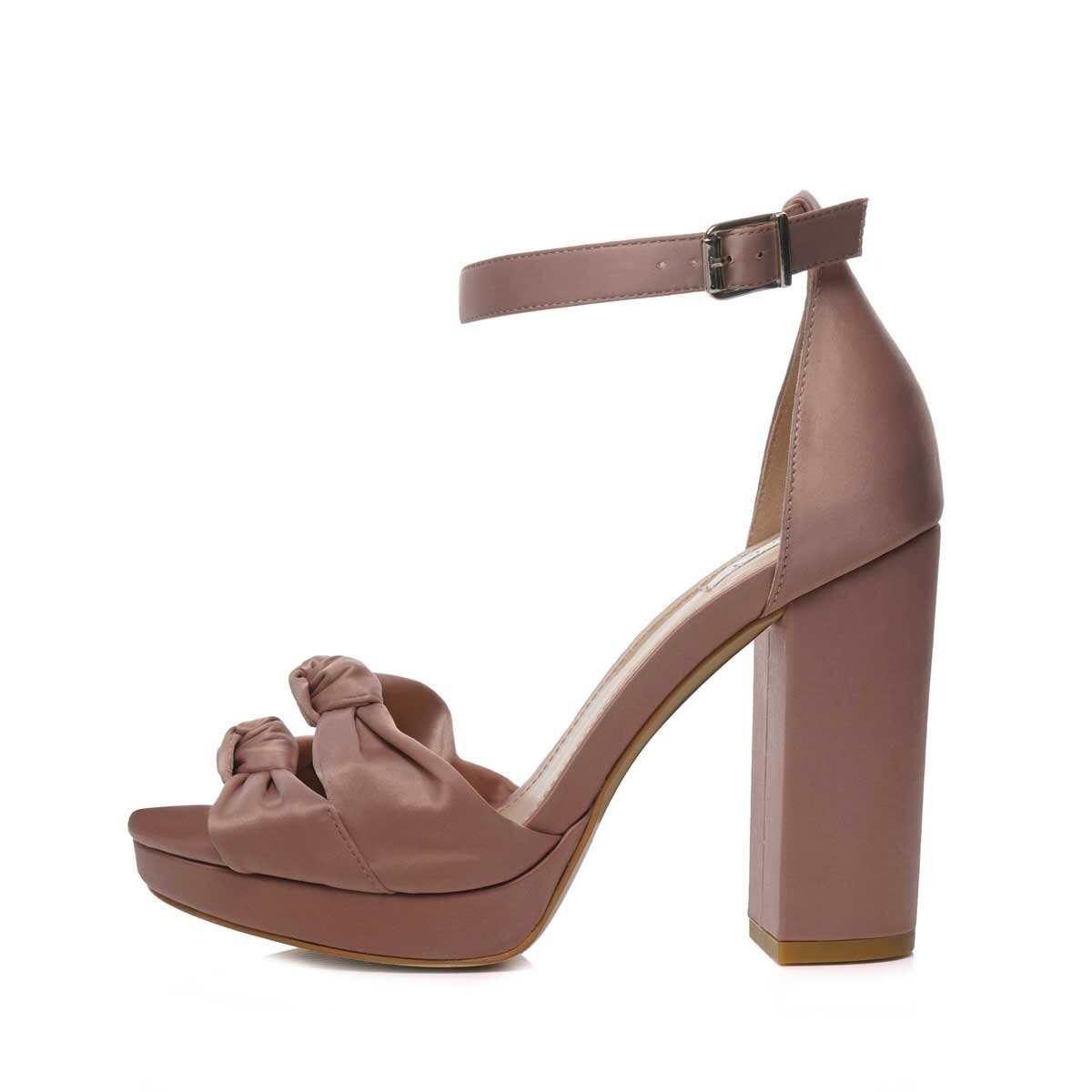 Sandalia Beige de Satín con Doble Nudo Elle