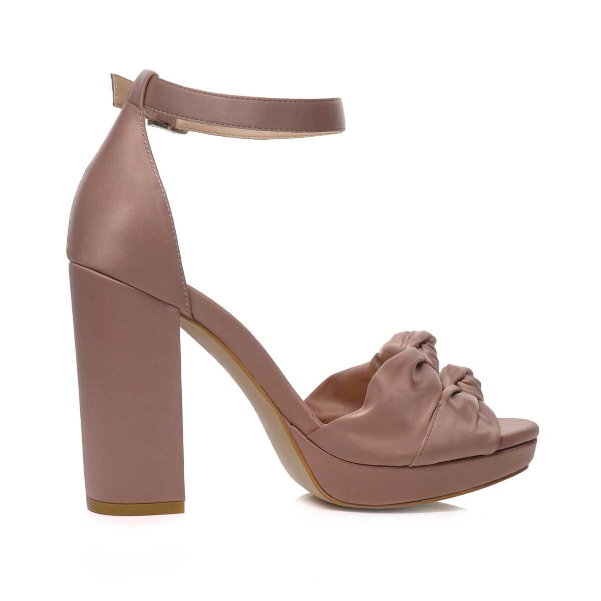Sandalia Beige de Satín con Doble Nudo Elle