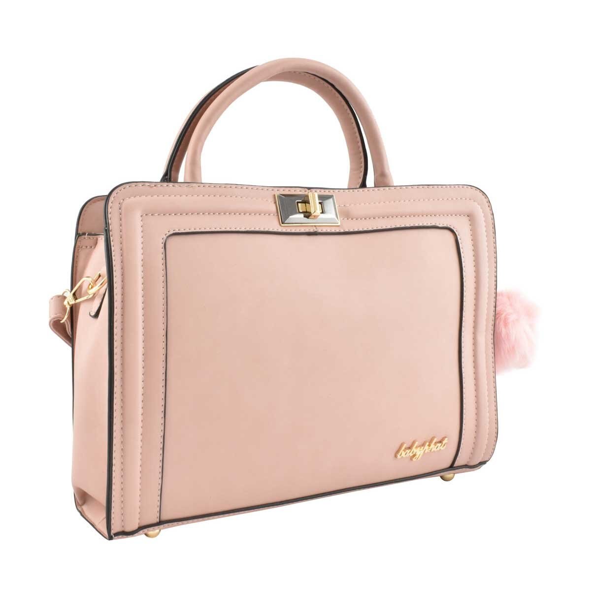 Bolso Tipo Maletín Color Rosa con Detalles Dorados Baby Pat