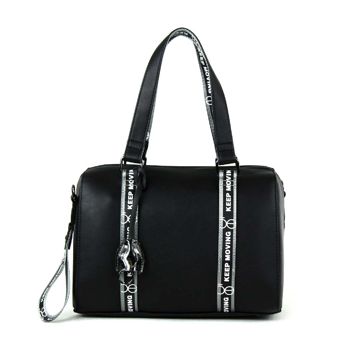 Bolso Bowling Negro con Estampado de Letras Cloe