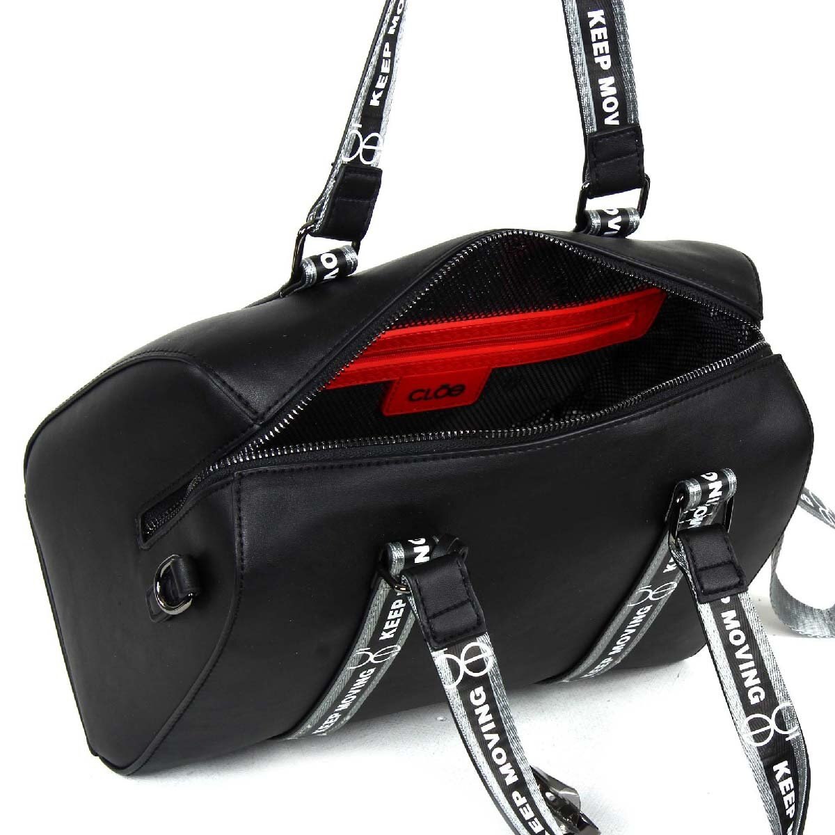 Bolso Bowling Negro con Estampado de Letras Cloe