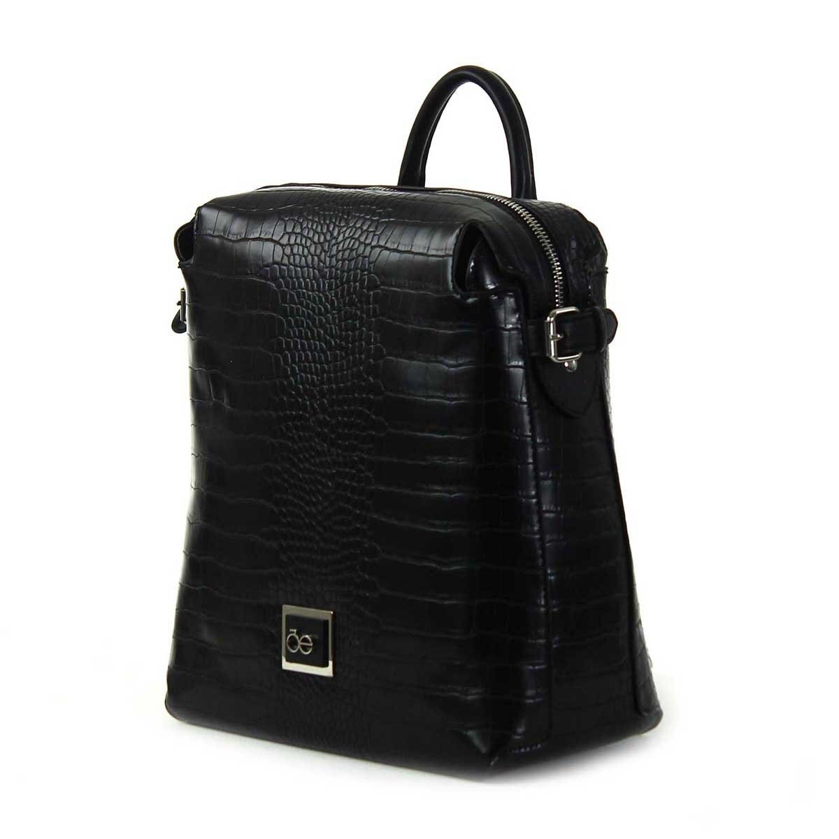 Backpack Negra con Textura de Cocodrilo Cloe