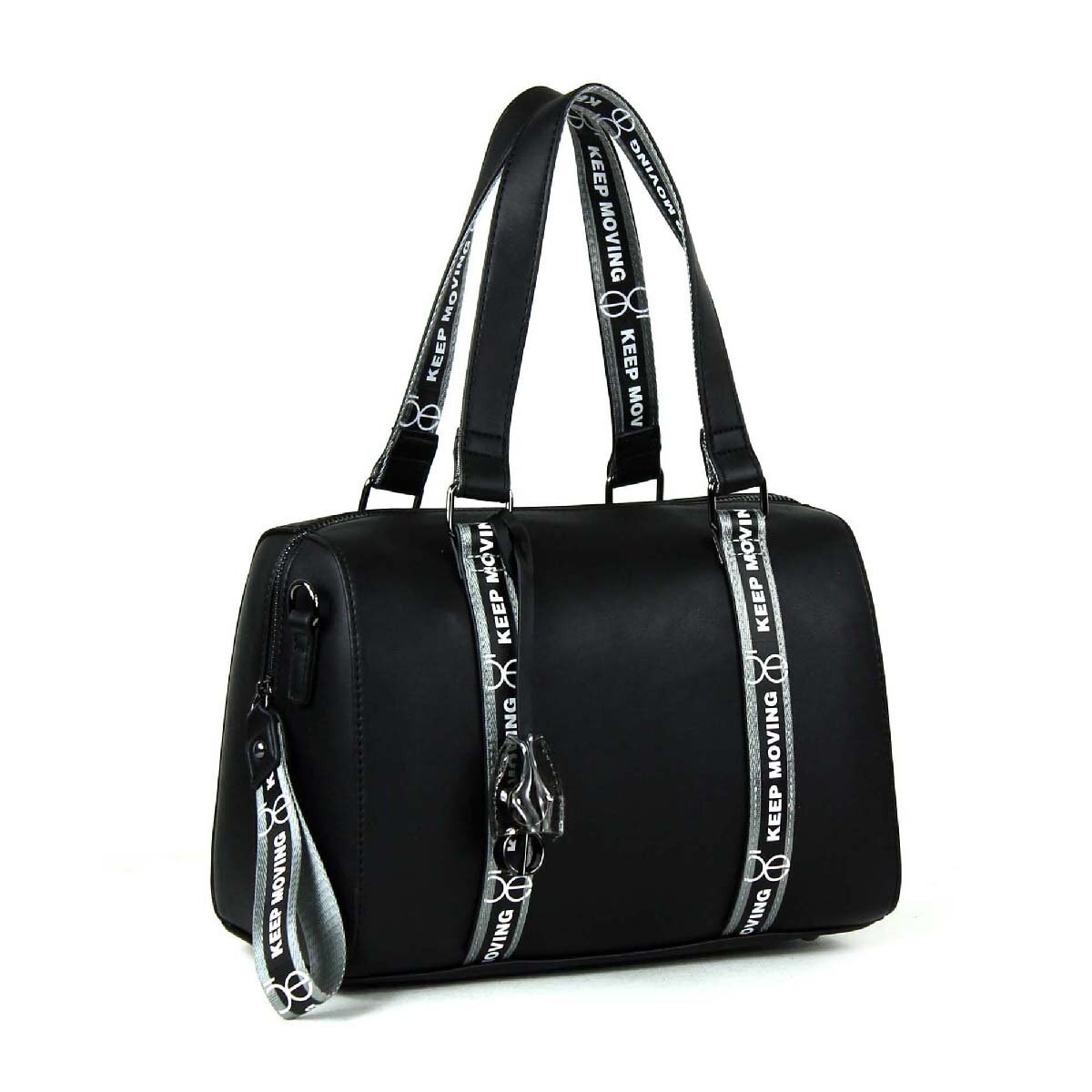 Bolso Bowling Negro con Estampado de Letras Cloe