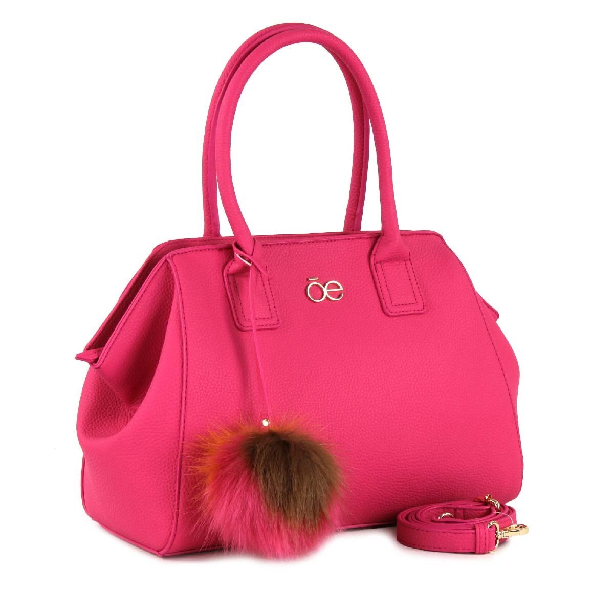 Bolso Satche Rosa con el Colgante en Pelo Cloe
