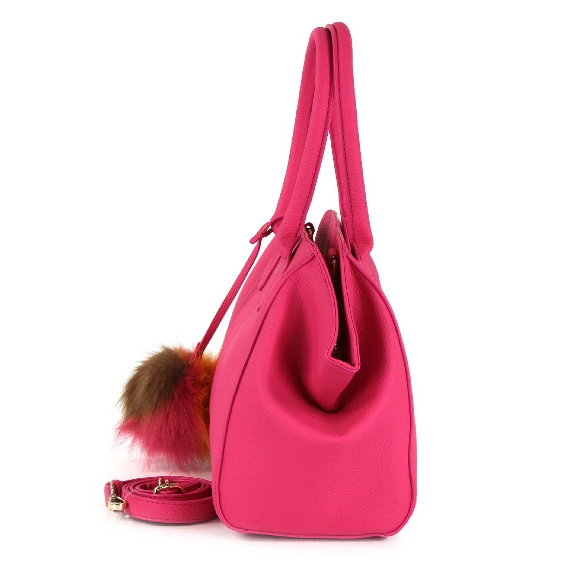 Bolso Satche Rosa con el Colgante en Pelo Cloe