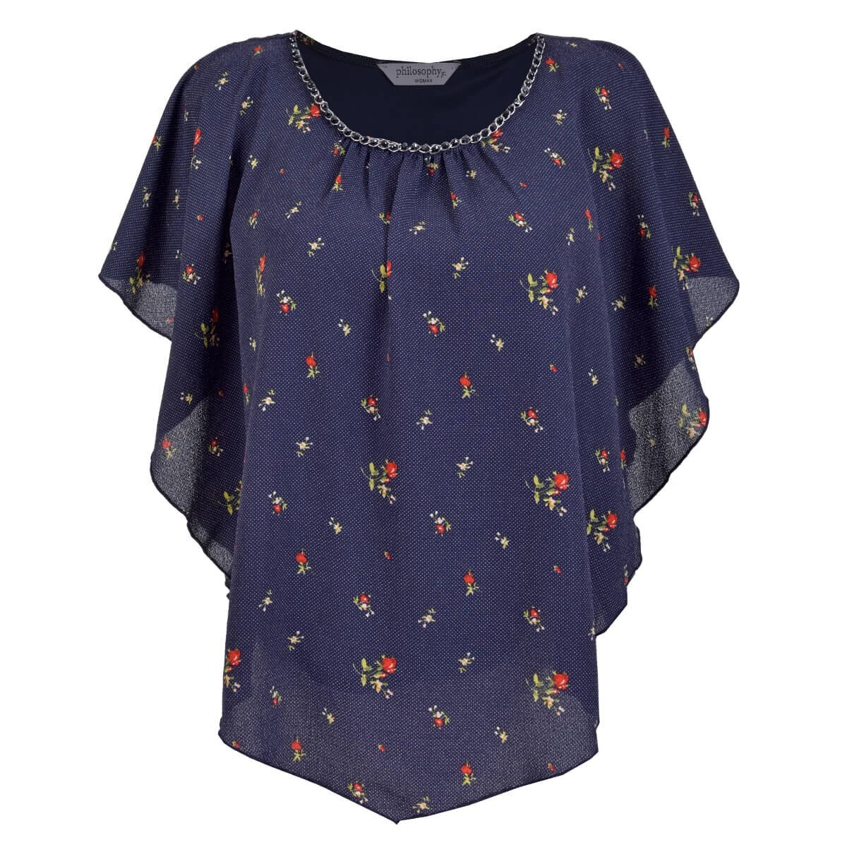 Blusa para Dama Escote con Collar Y Estampado de Flores Philosophy Jr. Woman