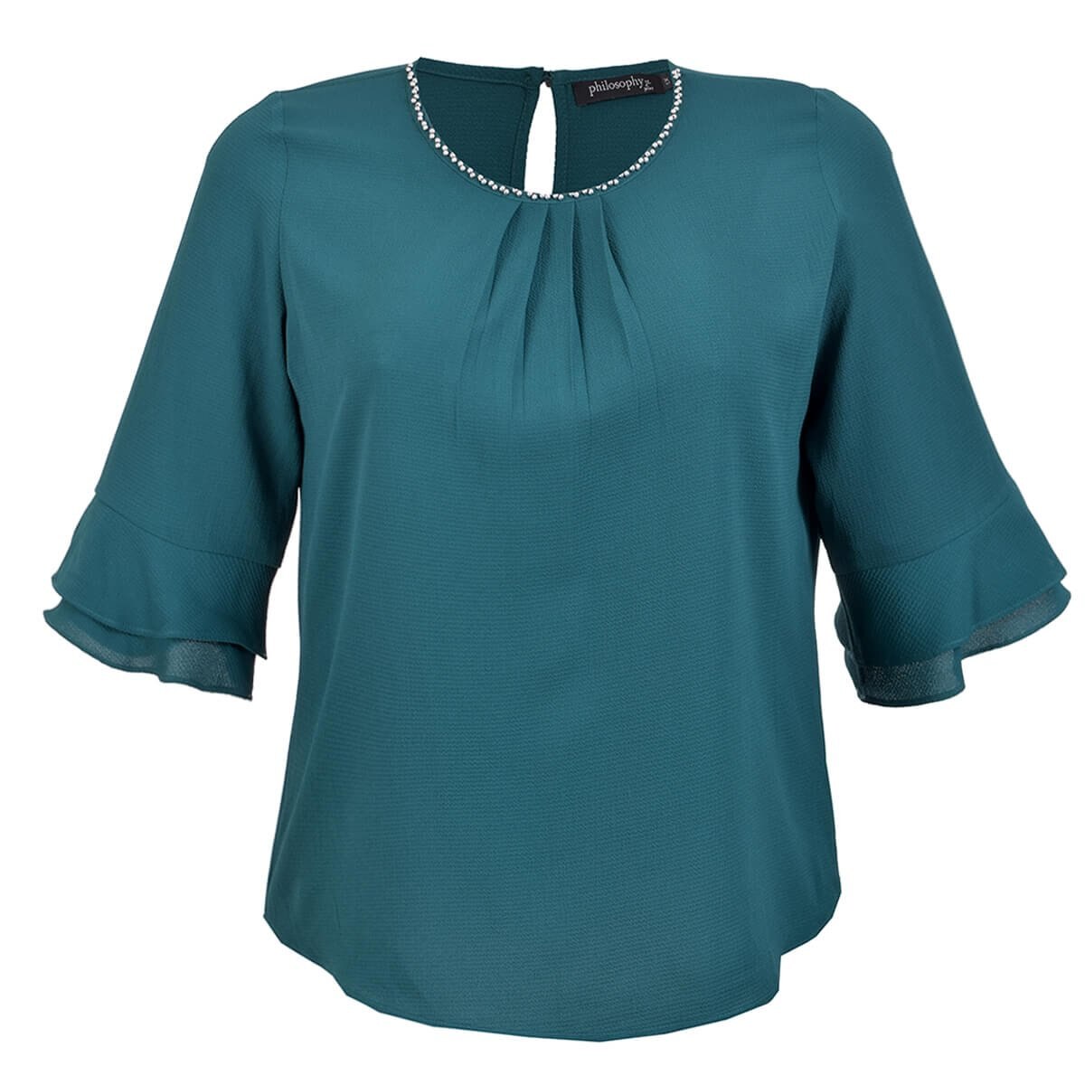 Blusa Manga 3/4 con Collar Talle Plisado