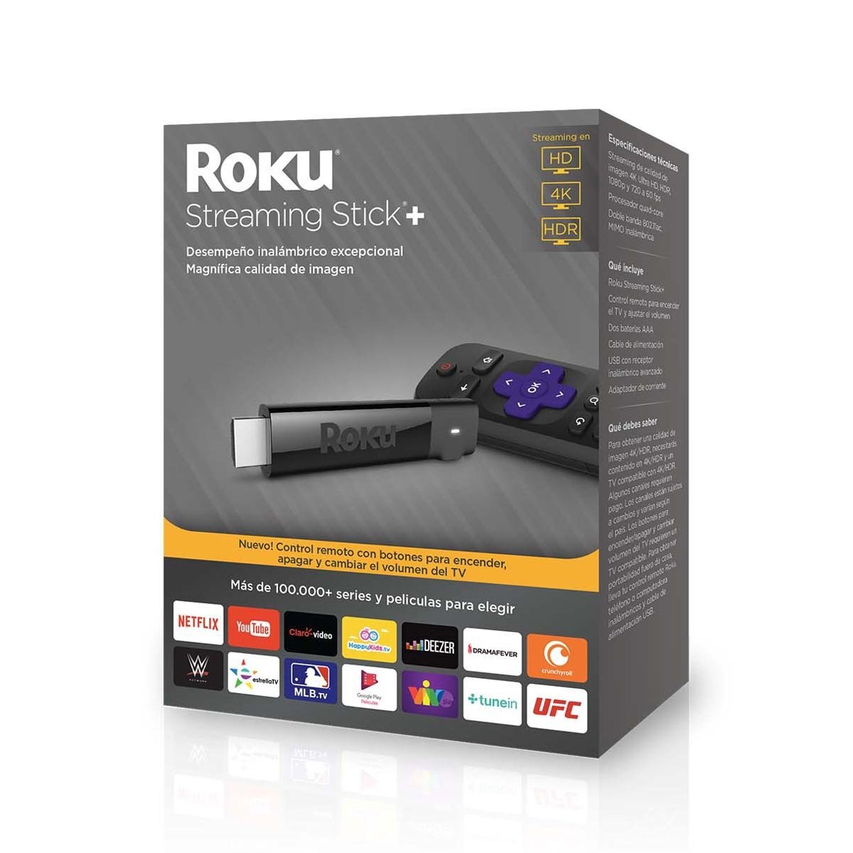 Reproductor Streaming Roku Streaming Stick+ 4K Hd Hdr