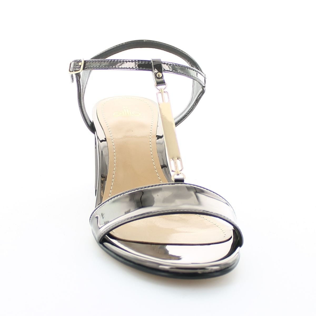 Sandalia Plateada Tacón Bajo con Pulsera Gillio