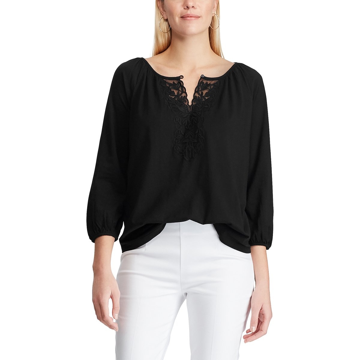 Blusa negra manga larga con resorte chaps - Sears