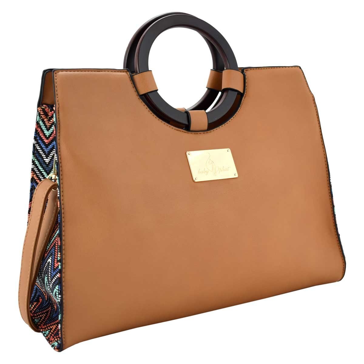 Bolso Satchel Color Camel con Asa Rígida Baby Phat