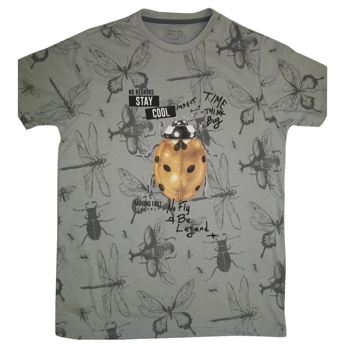 Playera Manga Corta con Cuello Redondo Estamapada Color Gris Claro Fukka para Niño