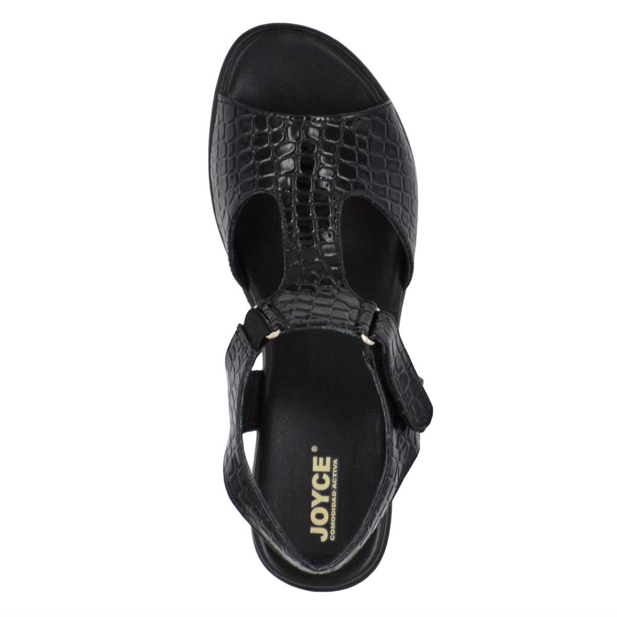 Sandalia Negra en T con Ajuste Velcro Joyce