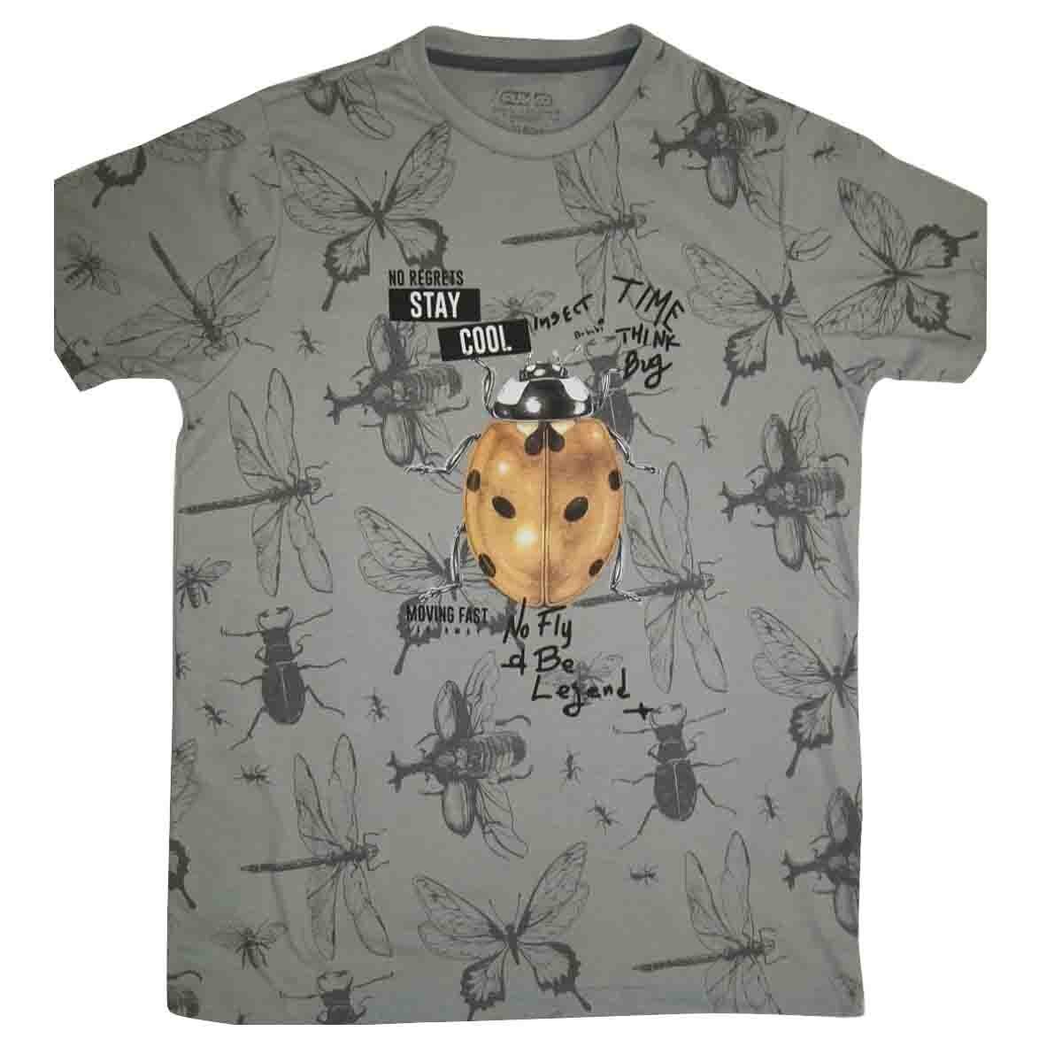 Playera Manga Corta con Cuello Redondo Estamapada Color Gris Claro Fukka para Niño