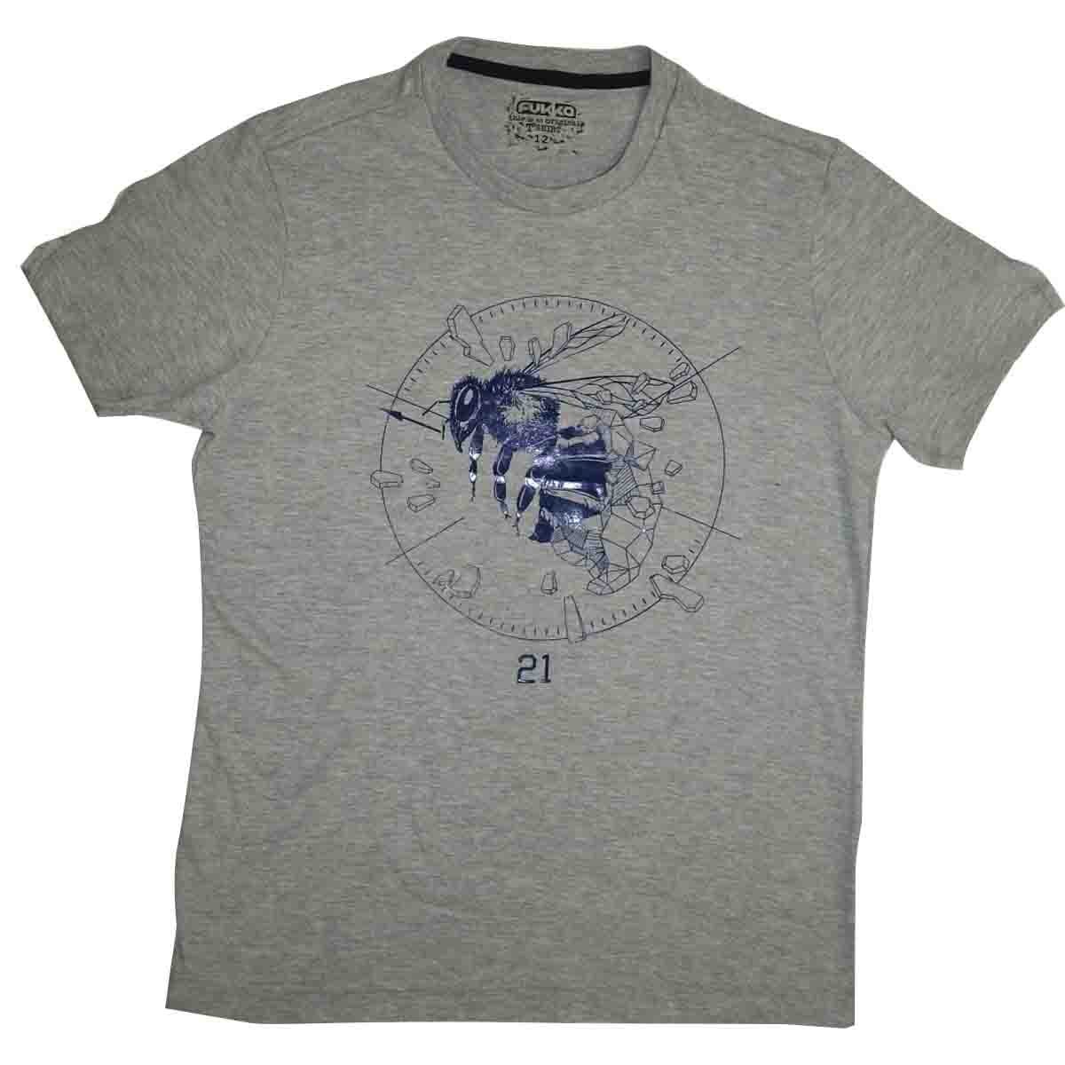 Playera Manga Corta con Cuello Redondo Estamapada Color Gris Fukka para Niño